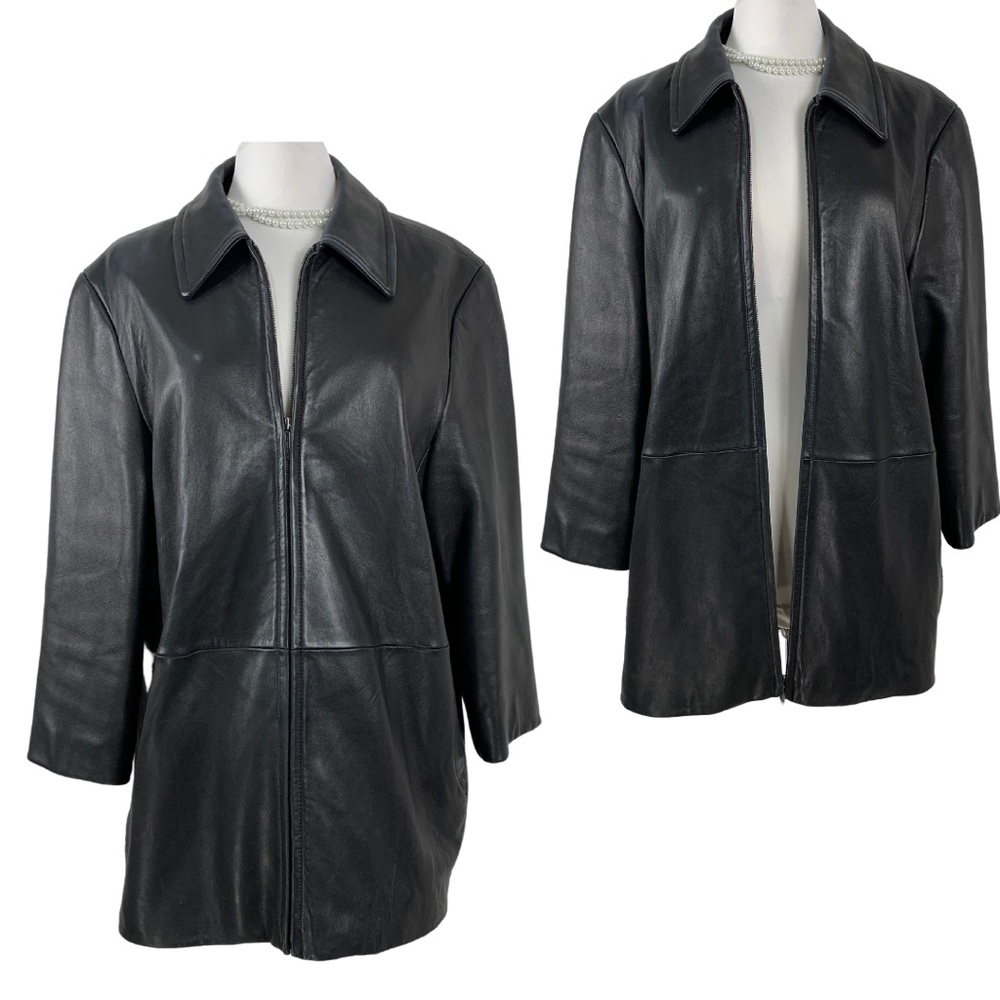 Liz Claiborne Black Leather Zip-Front Jacket